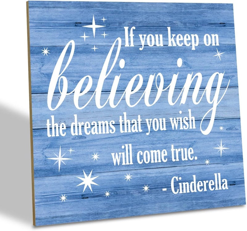 SUSZDOU Nursery Decor, Inspirational Sign, Wood Plaque Table Art Sign 6.2*6.2inch, Princess Shelf Decor, Bedroom Decorate for Baby Girl, Cute Decorate, If You Keep On Believing The Dreams You Wish Will Come True D - Image 1
